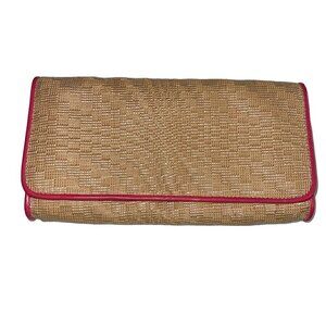 Cole Haan Woven Clutch Purse Pink Trim Flap Snap Closure